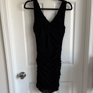 Express Black Mesh Ruched Mini Dress
